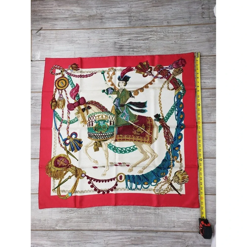 Hermès Equestrian Horse Silk Scarf Red 34x34 w/ Orange Box